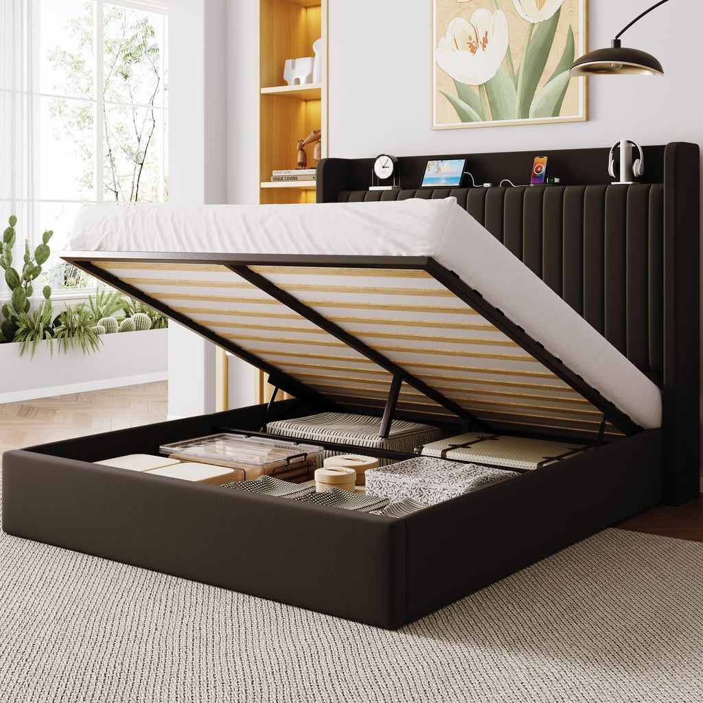 Full Lift Up Storage Hydraulic Bed Frame Black H802