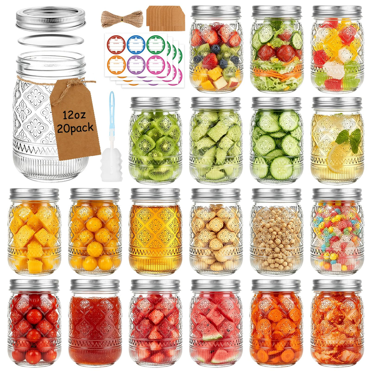12 oz 20 Pack Mason Jars with Lids and Bands L901389