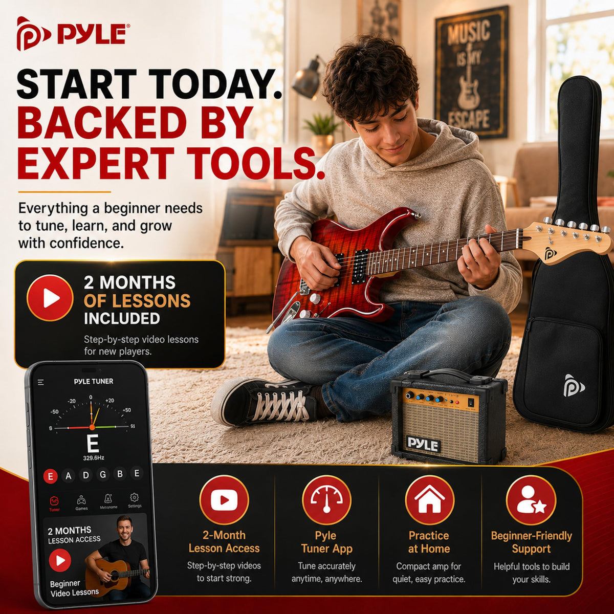 Red Full Size Electric Guitar Kit with Amp I908849