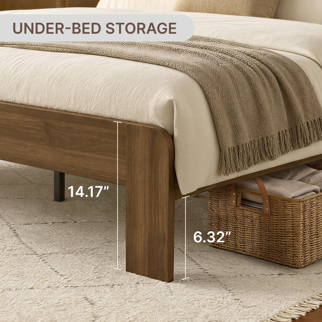 King Walnut Storage Bed Frame with LED Lights R131009