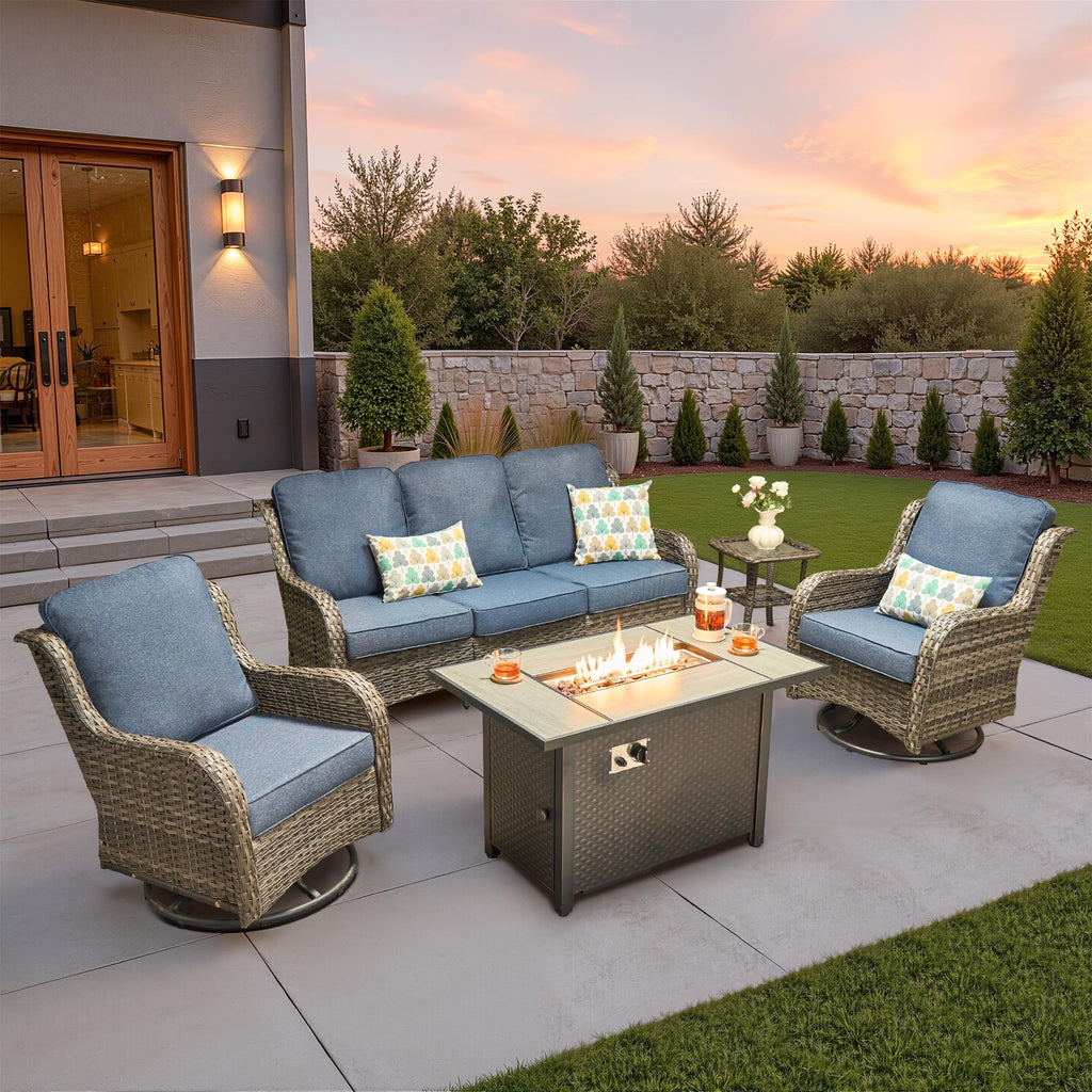 5 PCS Wicker Patio Furniture Set with Fire Pit Table X54926