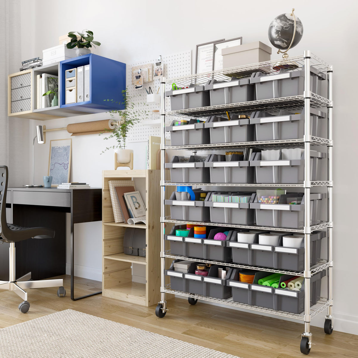 7-Tier 16-Bin Steel Wire Shelving Rack Y854