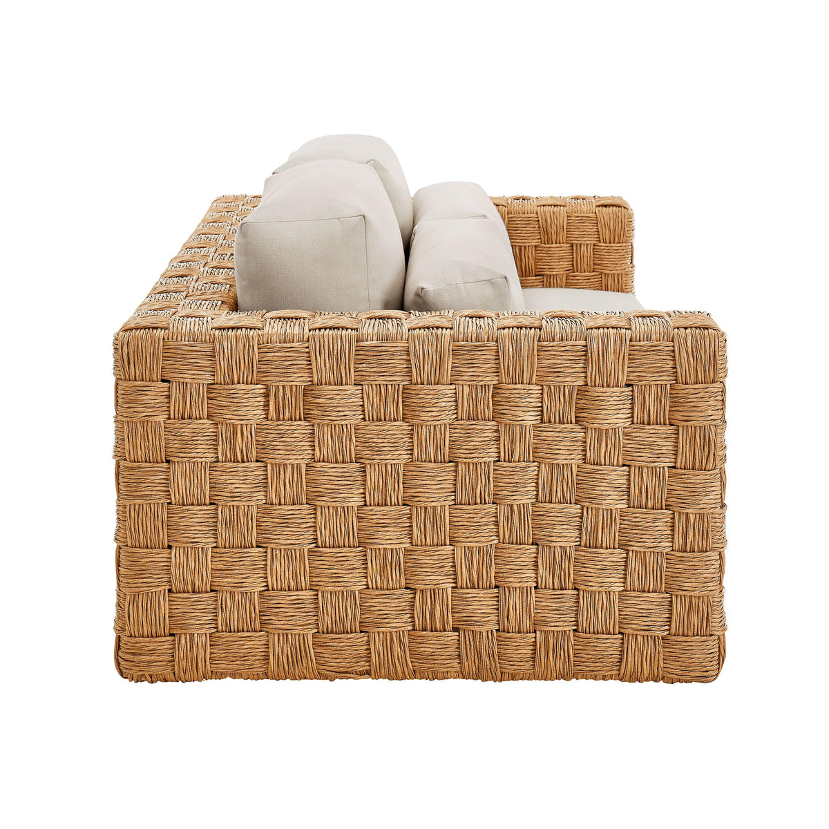 Natural Light Gray Wicker Rattan Outdoor Loveseat with Cushions Z9096