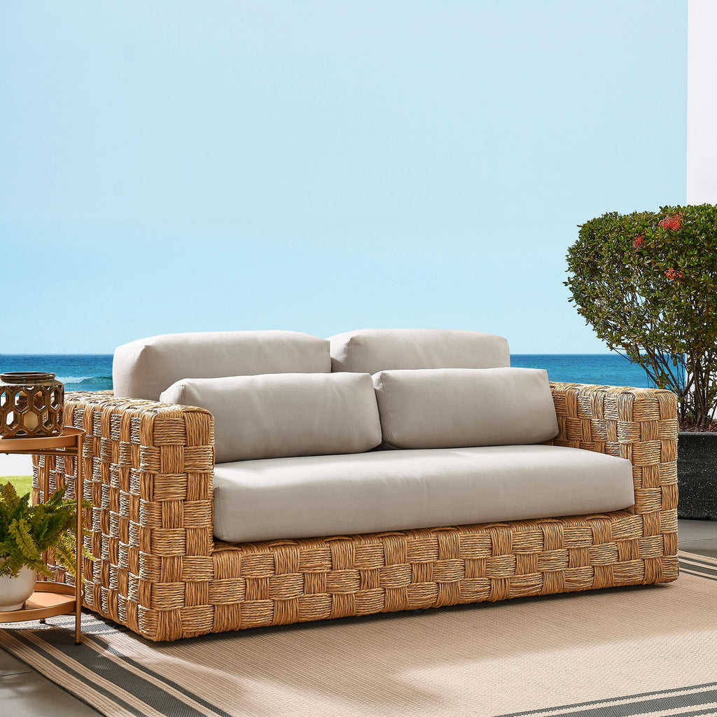 Natural Light Gray Wicker Rattan Outdoor Loveseat with Cushions Z9096