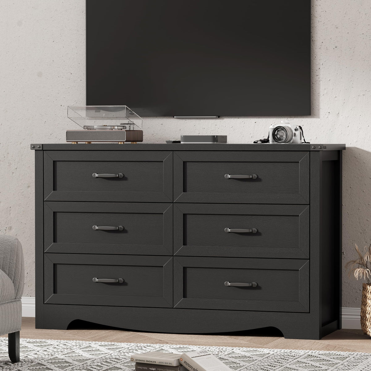 Black 6 Drawer Wood Dresser H532