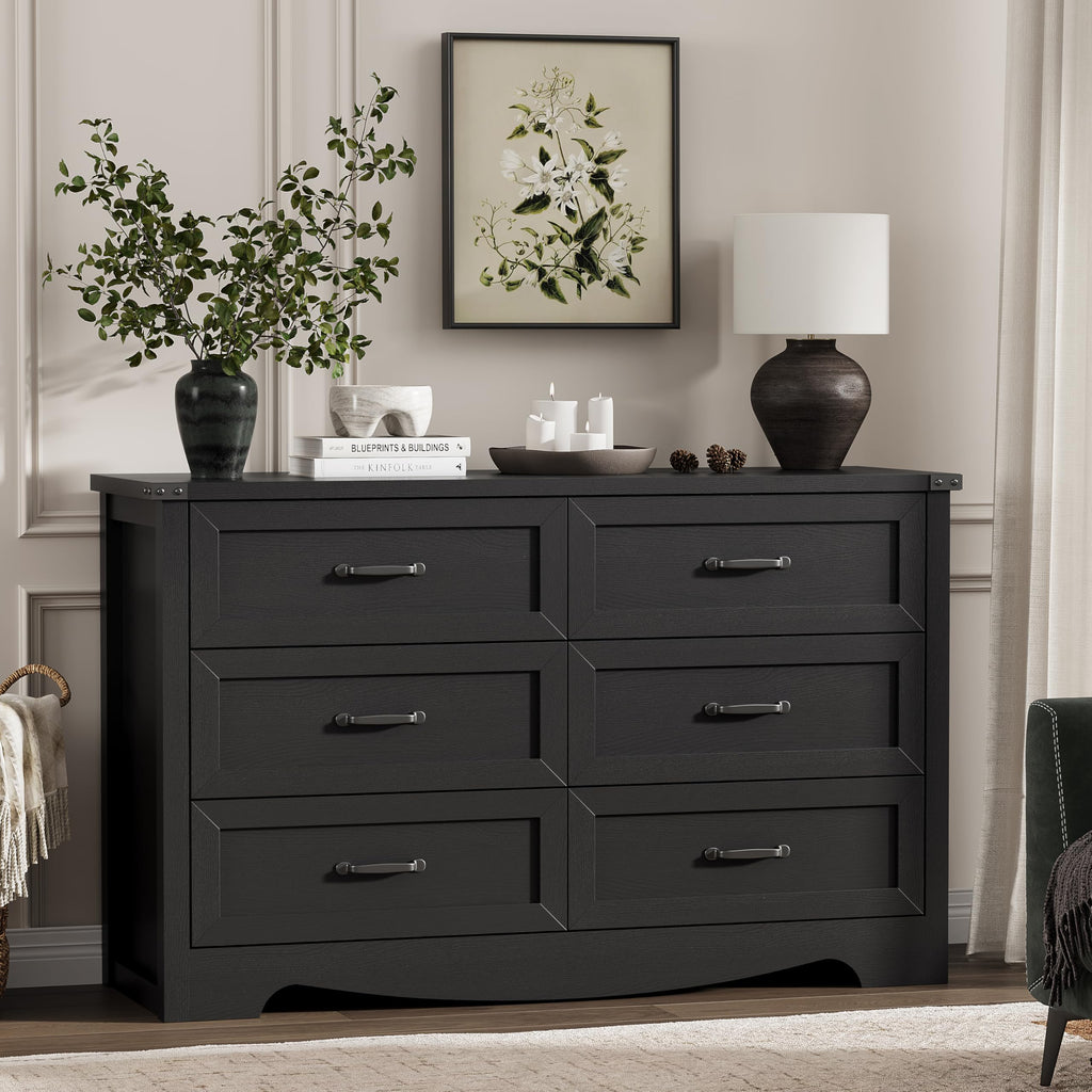 Black 6 Drawer Wood Dresser H532