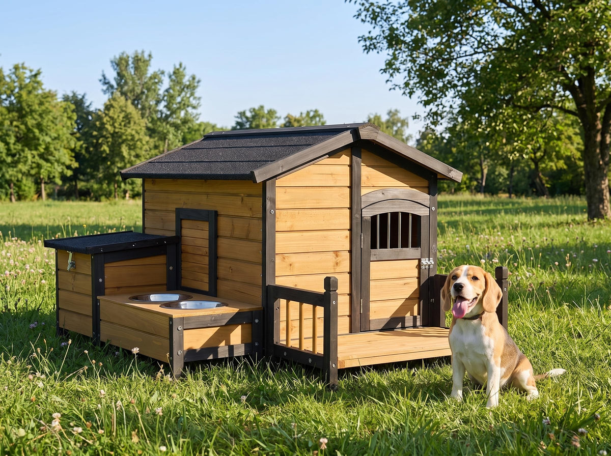 Large Wooden 2-Tier Rabbit Cage with Waterproof Roof T671392