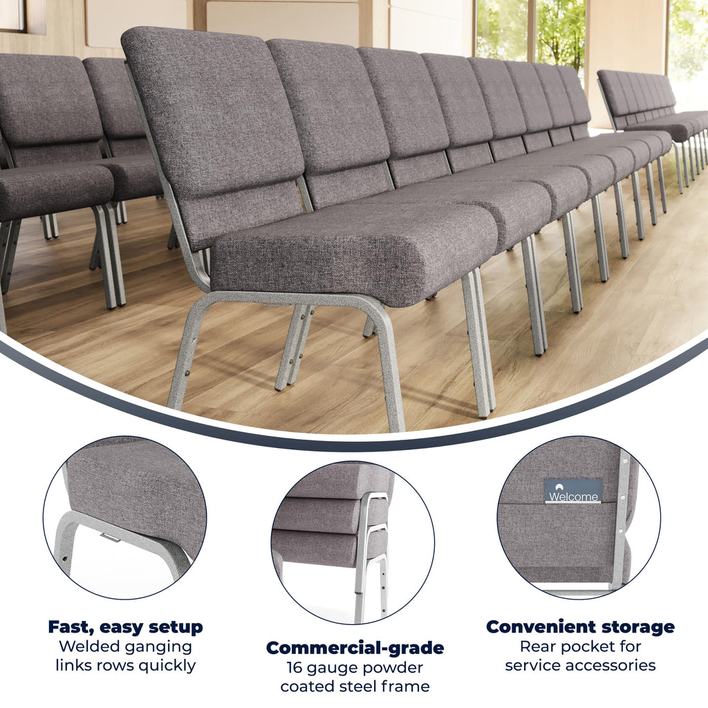Gray 21" W Stacking Church Chair 4-Pack J462223