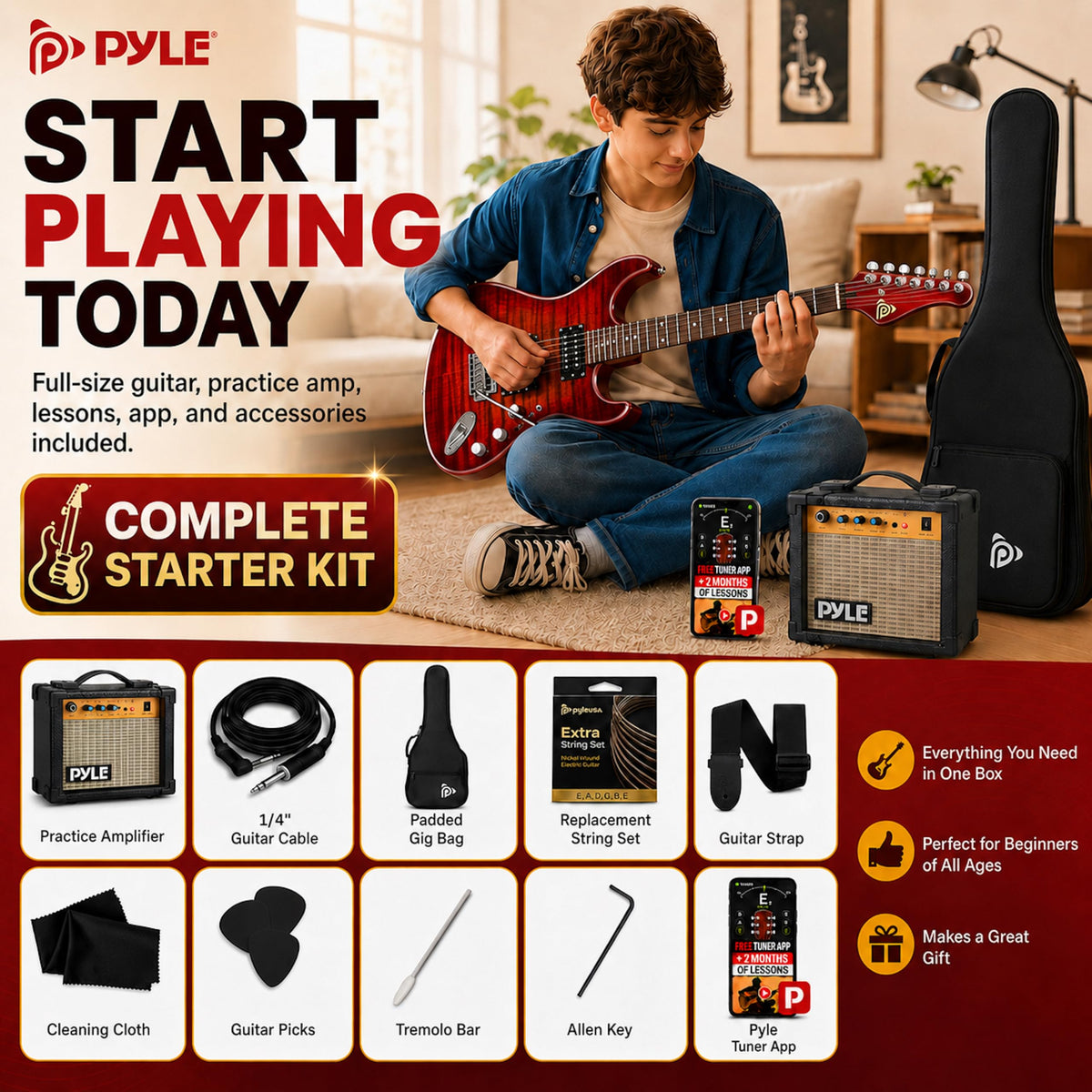 Red Full Size Electric Guitar Kit with Amp I908849