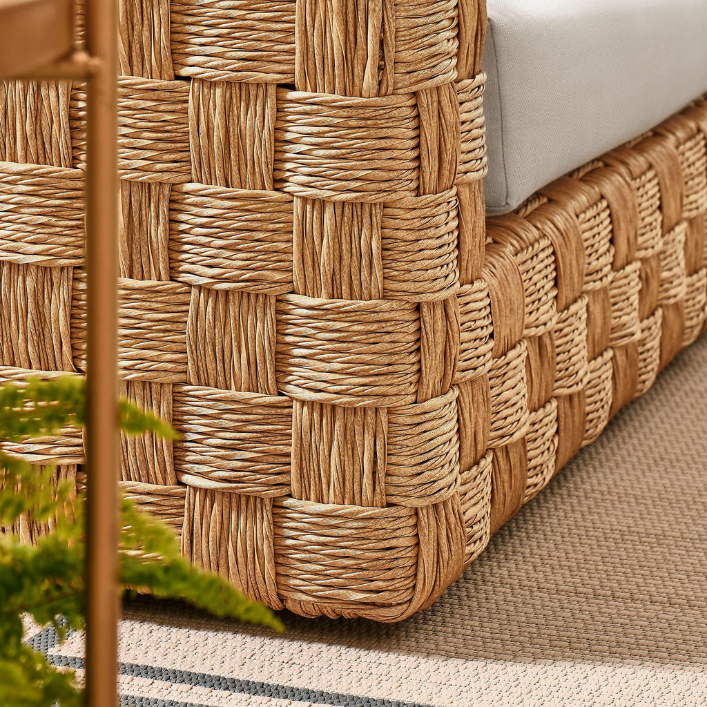 Natural Light Gray Wicker Rattan Outdoor Loveseat with Cushions Z9096