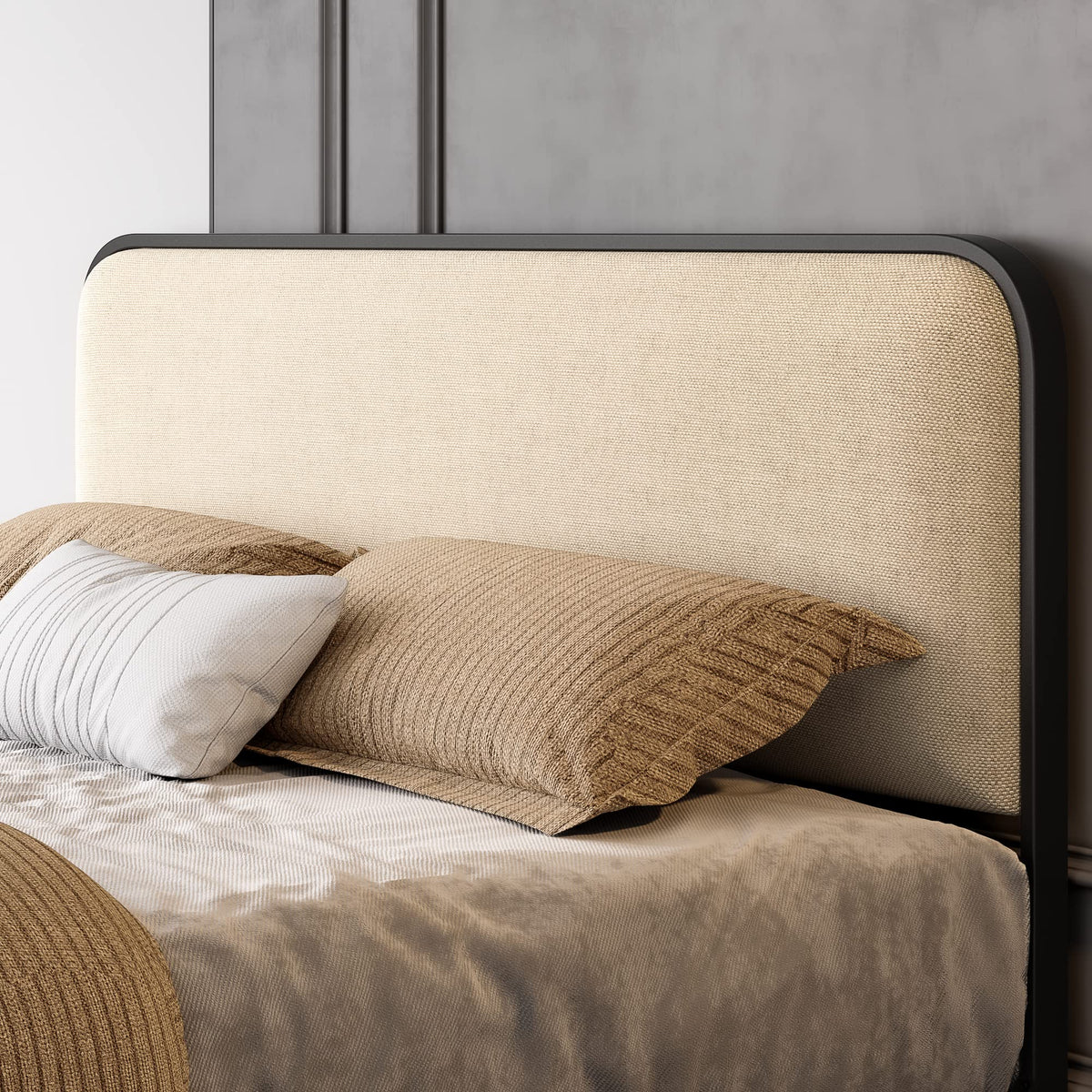 Full Size Metal Bed Frame with Upholstered Headboard X6934