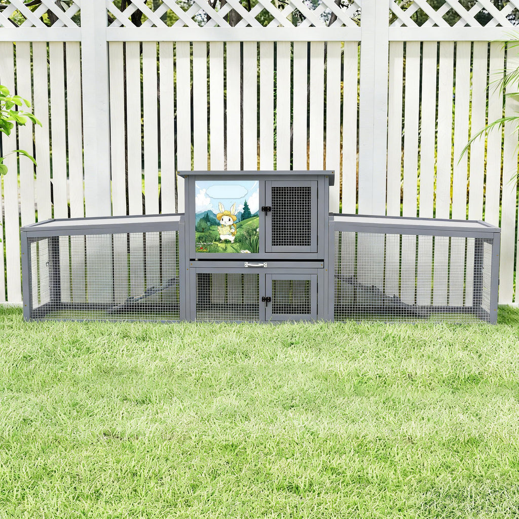 Extra Large Wood Rabbit Hutch with Cleaning Tray R1189